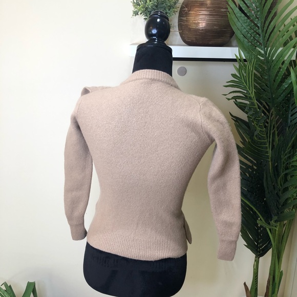 J. Crew Ruffle Front 100% Merino Wool Tan Crewneck Sweater XS - Picture 5 of 5